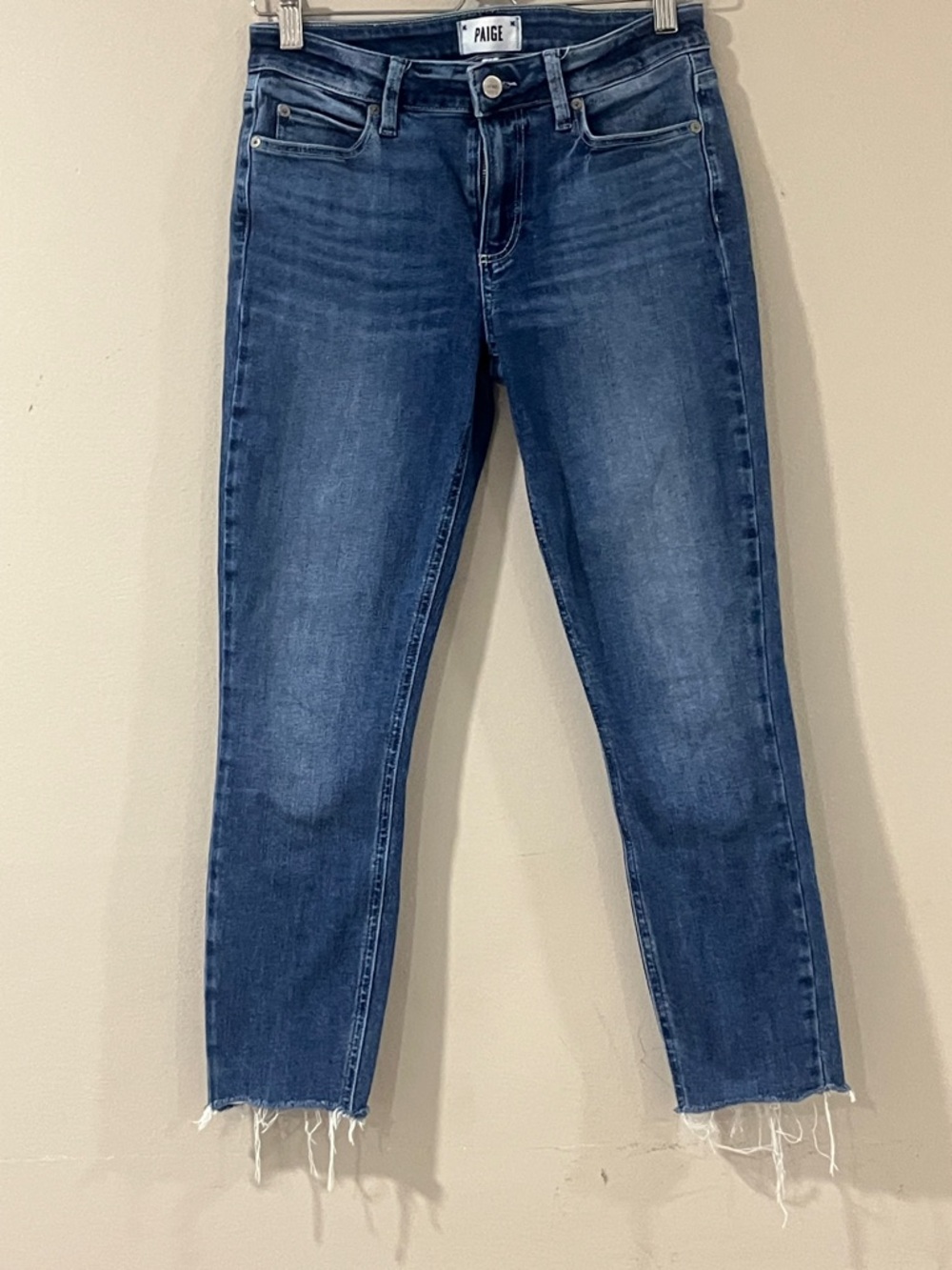 PAIGE Medium Blue High-Rise Cropped Ankle Jeans